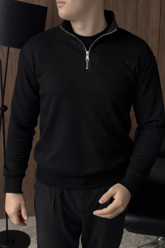 Світшот 1/4 zip old money в чорному кольорі
